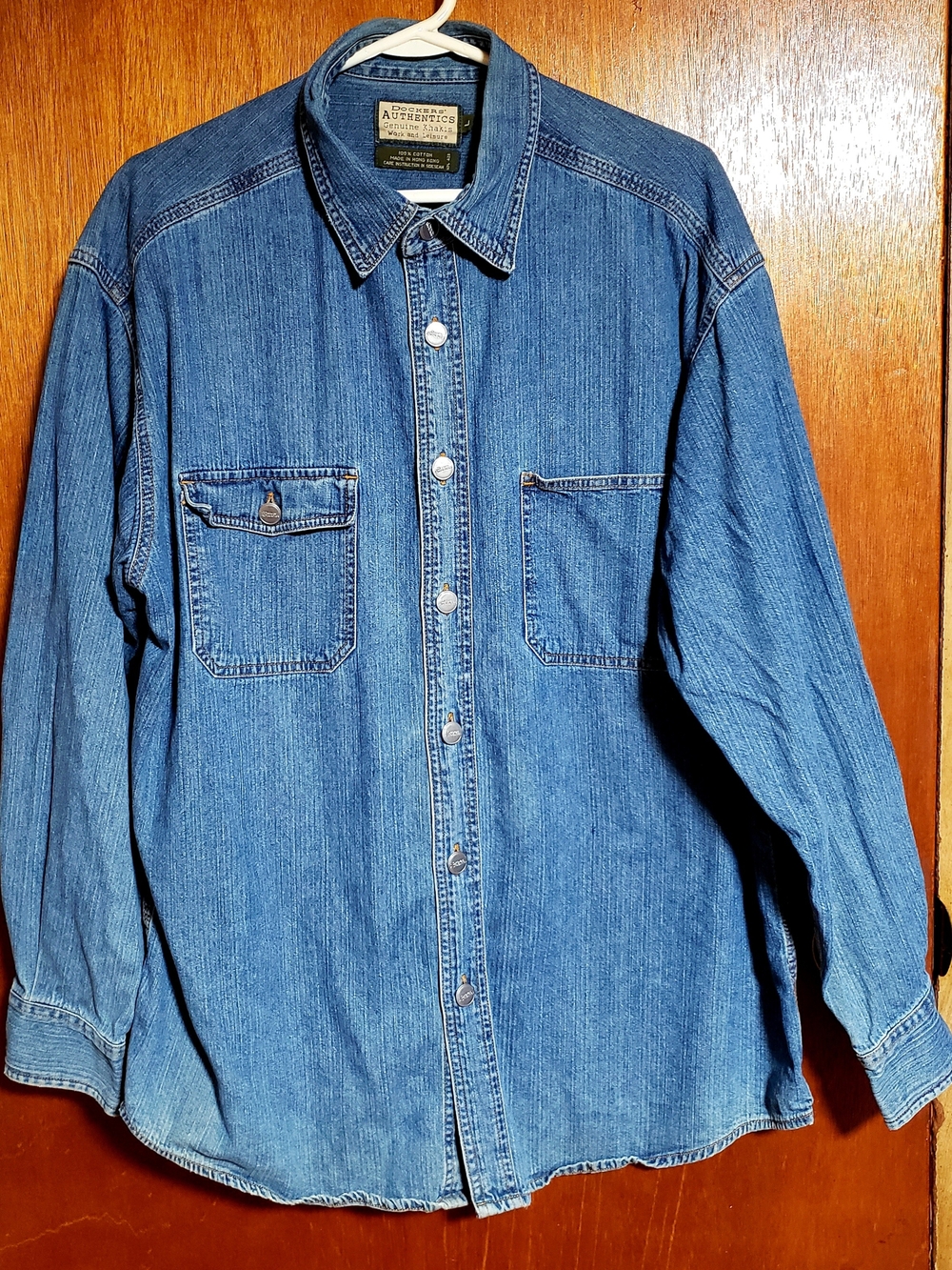 Dockers Authentic Men's Blue Denim Button-Down Shirt Size Large